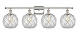 516-4W-PN-G122-8RW 4-Light 36" Polished Nickel Bath Vanity Light - Clear Farmhouse Glass with White Rope Glass - LED Bulb - Dimmensions: 36 x 8 x 11 - Glass Up or Down: Yes