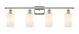 516-4W-PN-G801 4-Light 36" Polished Nickel Bath Vanity Light - Matte White Clymer Glass - LED Bulb - Dimmensions: 36 x 3.875 x 12 - Glass Up or Down: Yes