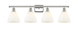 516-4W-PN-GBD-751 4-Light 38" Polished Nickel Bath Vanity Light - Matte White Ballston Dome Glass - LED Bulb - Dimmensions: 38 x 8.125 x 11.25 - Glass Up or Down: Yes