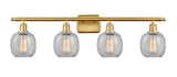 516-4W-SG-G105 4-Light 36" Satin Gold Bath Vanity Light - Clear Crackle Belfast Glass - LED Bulb - Dimmensions: 36 x 8 x 11 - Glass Up or Down: Yes
