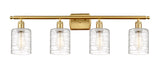 516-4W-SG-G1113 4-Light 36" Satin Gold Bath Vanity Light - Deco Swirl Cobbleskill Glass - LED Bulb - Dimmensions: 36 x 8 x 11 - Glass Up or Down: Yes
