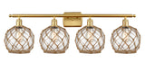 516-4W-SG-G122-8RB 4-Light 36" Satin Gold Bath Vanity Light - Clear Farmhouse Glass with Brown Rope Glass - LED Bulb - Dimmensions: 36 x 8 x 11 - Glass Up or Down: Yes