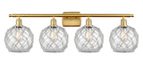 516-4W-SG-G122-8RW 4-Light 36" Satin Gold Bath Vanity Light - Clear Farmhouse Glass with White Rope Glass - LED Bulb - Dimmensions: 36 x 8 x 11 - Glass Up or Down: Yes