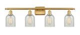 516-4W-SG-G2511 4-Light 36" Satin Gold Bath Vanity Light - Mouchette Caledonia Glass - LED Bulb - Dimmensions: 36 x 6.5 x 12 - Glass Up or Down: Yes
