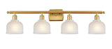 516-4W-SG-G411 4-Light 36" Satin Gold Bath Vanity Light - White Dayton Glass - LED Bulb - Dimmensions: 36 x 7.5 x 10.5 - Glass Up or Down: Yes