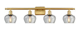 516-4W-SG-G92 4-Light 36" Satin Gold Bath Vanity Light - Clear Fenton Glass - LED Bulb - Dimmensions: 36 x 8 x 11 - Glass Up or Down: Yes