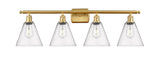 516-4W-SG-GBC-84 4-Light 38" Satin Gold Bath Vanity Light - Seedy Ballston Cone Glass - LED Bulb - Dimmensions: 38 x 8.125 x 11.25 - Glass Up or Down: Yes