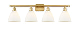 516-4W-SG-GBD-751 4-Light 38" Satin Gold Bath Vanity Light - Matte White Ballston Dome Glass - LED Bulb - Dimmensions: 38 x 8.125 x 11.25 - Glass Up or Down: Yes