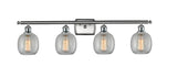 516-4W-SN-G105 4-Light 36" Brushed Satin Nickel Bath Vanity Light - Clear Crackle Belfast Glass - LED Bulb - Dimmensions: 36 x 8 x 11 - Glass Up or Down: Yes