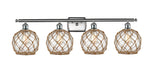 516-4W-SN-G122-8RB 4-Light 36" Brushed Satin Nickel Bath Vanity Light - Clear Farmhouse Glass with Brown Rope Glass - LED Bulb - Dimmensions: 36 x 8 x 11 - Glass Up or Down: Yes