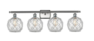 4-Light 36" Antique Copper Bath Vanity Light - Clear Farmhouse Glass with White Rope Glass LED
