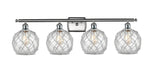 516-4W-SN-G122-8RW 4-Light 36" Brushed Satin Nickel Bath Vanity Light - Clear Farmhouse Glass with White Rope Glass - LED Bulb - Dimmensions: 36 x 8 x 11 - Glass Up or Down: Yes