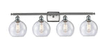 516-4W-SN-G124-8 4-Light 36" Brushed Satin Nickel Bath Vanity Light - Seedy Athens Glass - LED Bulb - Dimmensions: 36 x 8 x 11 - Glass Up or Down: Yes