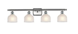 516-4W-SN-G411 4-Light 36" Brushed Satin Nickel Bath Vanity Light - White Dayton Glass - LED Bulb - Dimmensions: 36 x 7.5 x 10.5 - Glass Up or Down: Yes