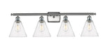 516-4W-SN-GBC-84 4-Light 38" Brushed Satin Nickel Bath Vanity Light - Seedy Ballston Cone Glass - LED Bulb - Dimmensions: 38 x 8.125 x 11.25 - Glass Up or Down: Yes