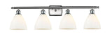 516-4W-SN-GBD-751 4-Light 38" Brushed Satin Nickel Bath Vanity Light - Matte White Ballston Dome Glass - LED Bulb - Dimmensions: 38 x 8.125 x 11.25 - Glass Up or Down: Yes