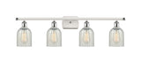 516-4W-WPC-G2511 4-Light 36" White and Polished Chrome Bath Vanity Light - Mouchette Caledonia Glass - LED Bulb - Dimmensions: 36 x 6.5 x 12 - Glass Up or Down: Yes