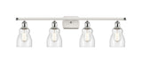 516-4W-WPC-G394 4-Light 36" White and Polished Chrome Bath Vanity Light - Seedy Ellery Glass - LED Bulb - Dimmensions: 36 x 8 x 11 - Glass Up or Down: Yes