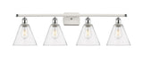 516-4W-WPC-GBC-84 4-Light 38" White and Polished Chrome Bath Vanity Light - Seedy Ballston Cone Glass - LED Bulb - Dimmensions: 38 x 8.125 x 11.25 - Glass Up or Down: Yes
