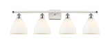 516-4W-WPC-GBD-751 4-Light 38" White and Polished Chrome Bath Vanity Light - Matte White Ballston Dome Glass - LED Bulb - Dimmensions: 38 x 8.125 x 11.25 - Glass Up or Down: Yes