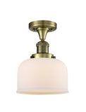 1-Light 8" Antique Brass Semi-Flush Mount - Matte White Cased Large Bell Glass LED - Best Seller