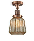 517-1CH-AC-G146 1-Light 7" Antique Copper Semi-Flush Mount - Mercury Plated Chatham Glass - LED Bulb - Dimmensions: 7 x 7 x 13.5 - Sloped Ceiling Compatible: No