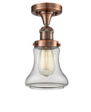 517-1CH-AC-G192 1-Light 6.25" Antique Copper Semi-Flush Mount - Clear Bellmont Glass - LED Bulb - Dimmensions: 6.25 x 6.25 x 11.5 - Sloped Ceiling Compatible: No