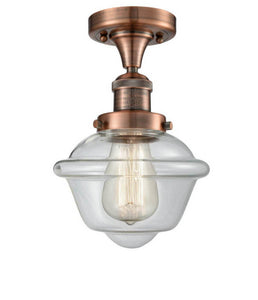 1-Light 7.5" Antique Brass Semi-Flush Mount - Clear Small Oxford Glass LED