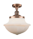 517-1CH-AC-G541 1-Light 11.75" Antique Copper Semi-Flush Mount - Matte White Cased Large Oxford Glass - LED Bulb - Dimmensions: 11.75 x 11.75 x 13.5 - Sloped Ceiling Compatible: No