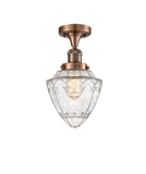517-1CH-AC-G664-7 1-Light 7" Antique Copper Semi-Flush Mount - Seedy Small Bullet Glass - LED Bulb - Dimmensions: 7 x 7 x 11 - Sloped Ceiling Compatible: No