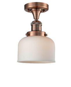 1-Light 8" Antique Brass Semi-Flush Mount - Matte White Cased Large Bell Glass LED - Best Seller