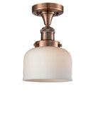 517-1CH-AC-G71 1-Light 8" Antique Copper Semi-Flush Mount - Matte White Cased Large Bell Glass - LED Bulb - Dimmensions: 8 x 8 x 11.5 - Sloped Ceiling Compatible: No
