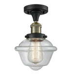 517-1CH-BAB-G532 1-Light 7.5" Black Antique Brass Semi-Flush Mount - Clear Small Oxford Glass - LED Bulb - Dimmensions: 7.5 x 7.5 x 11 - Sloped Ceiling Compatible: No