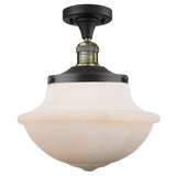 517-1CH-BAB-G541 1-Light 11.75" Black Antique Brass Semi-Flush Mount - Matte White Cased Large Oxford Glass - LED Bulb - Dimmensions: 11.75 x 11.75 x 13.5 - Sloped Ceiling Compatible: No