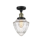 517-1CH-BAB-G664-7 1-Light 7" Black Antique Brass Semi-Flush Mount - Seedy Small Bullet Glass - LED Bulb - Dimmensions: 7 x 7 x 11 - Sloped Ceiling Compatible: No