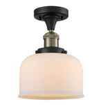 517-1CH-BAB-G71 1-Light 8" Black Antique Brass Semi-Flush Mount - Matte White Cased Large Bell Glass - LED Bulb - Dimmensions: 8 x 8 x 11.5 - Sloped Ceiling Compatible: No