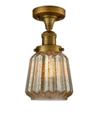 517-1CH-BB-G146 1-Light 7" Brushed Brass Semi-Flush Mount - Mercury Plated Chatham Glass - LED Bulb - Dimmensions: 7 x 7 x 13.5 - Sloped Ceiling Compatible: No