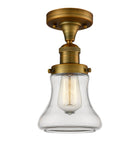 517-1CH-BB-G192 1-Light 6.25" Brushed Brass Semi-Flush Mount - Clear Bellmont Glass - LED Bulb - Dimmensions: 6.25 x 6.25 x 11.5 - Sloped Ceiling Compatible: No