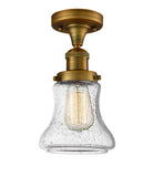 517-1CH-BB-G194 1-Light 6.25" Brushed Brass Semi-Flush Mount - Seedy Bellmont Glass - LED Bulb - Dimmensions: 6.25 x 6.25 x 11.5 - Sloped Ceiling Compatible: No