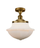 517-1CH-BB-G541 1-Light 11.75" Brushed Brass Semi-Flush Mount - Matte White Cased Large Oxford Glass - LED Bulb - Dimmensions: 11.75 x 11.75 x 13.5 - Sloped Ceiling Compatible: No