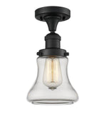 517-1CH-BK-G192 1-Light 6.25" Matte Black Semi-Flush Mount - Clear Bellmont Glass - LED Bulb - Dimmensions: 6.25 x 6.25 x 11.5 - Sloped Ceiling Compatible: No