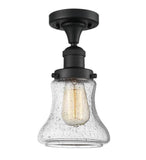 517-1CH-BK-G194 1-Light 6.25" Matte Black Semi-Flush Mount - Seedy Bellmont Glass - LED Bulb - Dimmensions: 6.25 x 6.25 x 11.5 - Sloped Ceiling Compatible: No