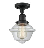 517-1CH-BK-G532 1-Light 7.5" Matte Black Semi-Flush Mount - Clear Small Oxford Glass - LED Bulb - Dimmensions: 7.5 x 7.5 x 11 - Sloped Ceiling Compatible: No