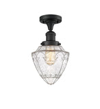 517-1CH-BK-G664-7 1-Light 7" Matte Black Semi-Flush Mount - Seedy Small Bullet Glass - LED Bulb - Dimmensions: 7 x 7 x 11 - Sloped Ceiling Compatible: No