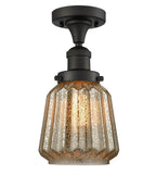 517-1CH-OB-G146 1-Light 7" Oil Rubbed Bronze Semi-Flush Mount - Mercury Plated Chatham Glass - LED Bulb - Dimmensions: 7 x 7 x 13.5 - Sloped Ceiling Compatible: No