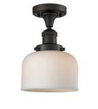 517-1CH-OB-G71 1-Light 8" Oil Rubbed Bronze Semi-Flush Mount - Matte White Cased Large Bell Glass - LED Bulb - Dimmensions: 8 x 8 x 11.5 - Sloped Ceiling Compatible: No