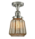 517-1CH-PN-G146 1-Light 7" Polished Nickel Semi-Flush Mount - Mercury Plated Chatham Glass - LED Bulb - Dimmensions: 7 x 7 x 13.5 - Sloped Ceiling Compatible: No