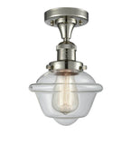 517-1CH-PN-G532 1-Light 7.5" Polished Nickel Semi-Flush Mount - Clear Small Oxford Glass - LED Bulb - Dimmensions: 7.5 x 7.5 x 11 - Sloped Ceiling Compatible: No