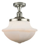 517-1CH-PN-G541 1-Light 11.75" Polished Nickel Semi-Flush Mount - Matte White Cased Large Oxford Glass - LED Bulb - Dimmensions: 11.75 x 11.75 x 13.5 - Sloped Ceiling Compatible: No