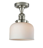 517-1CH-PN-G71 1-Light 8" Polished Nickel Semi-Flush Mount - Matte White Cased Large Bell Glass - LED Bulb - Dimmensions: 8 x 8 x 11.5 - Sloped Ceiling Compatible: No